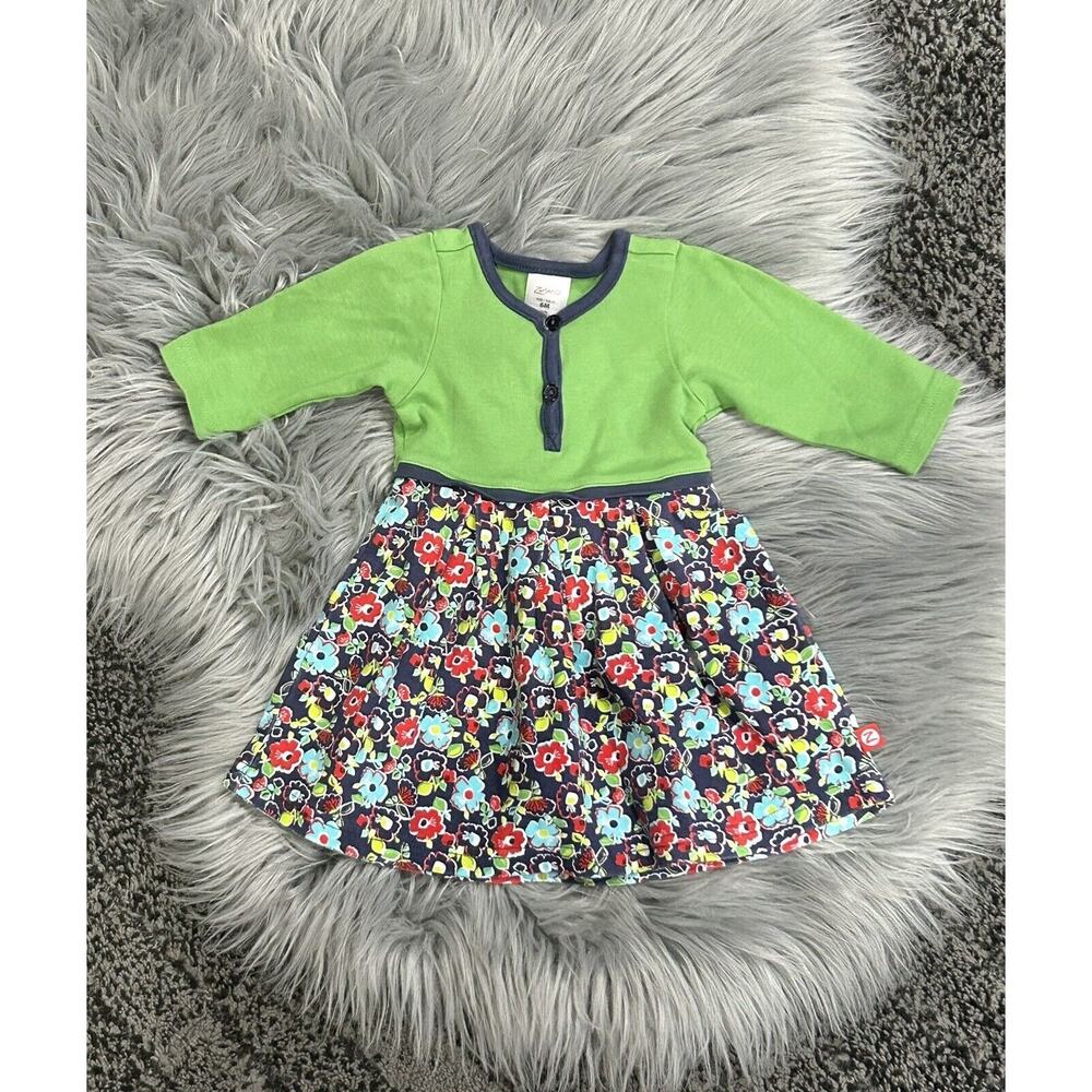 Zutano 6month Green Color Block And Floral Pattern Dress‎
